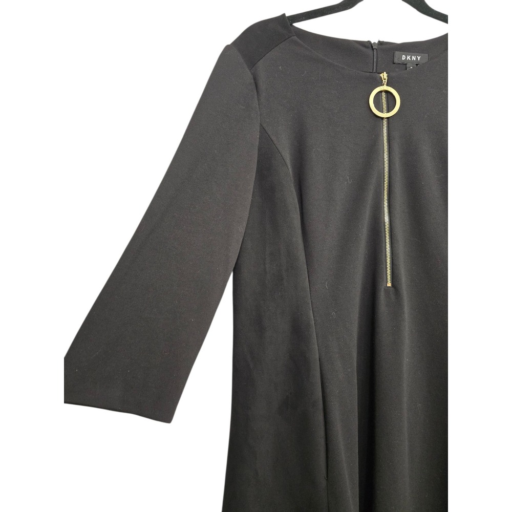 DKNY Black Zip Front Dress 16 Quiet Luxury Modern Minimalist Power Dressing City - Picture 4 of 11
